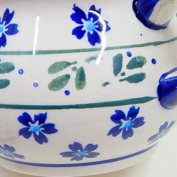 Zaklady Polish Pottery Lidded Sugar Bowl Daisy Field Aqua Floral Ivy Leaves - Picture 9 of 11